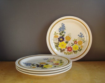 Vintage Mikasa Tropicana Stone Village KB104 Dinner Plate - Vintage Floral 1970s Plates - Made in Japan - Four Available