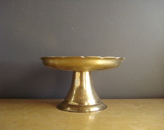 Brass Lotus - Vintage Flower Pedestal Tray - Brass Petal Bowl - Large Brass Pedestal Dish or Small Cake Stand