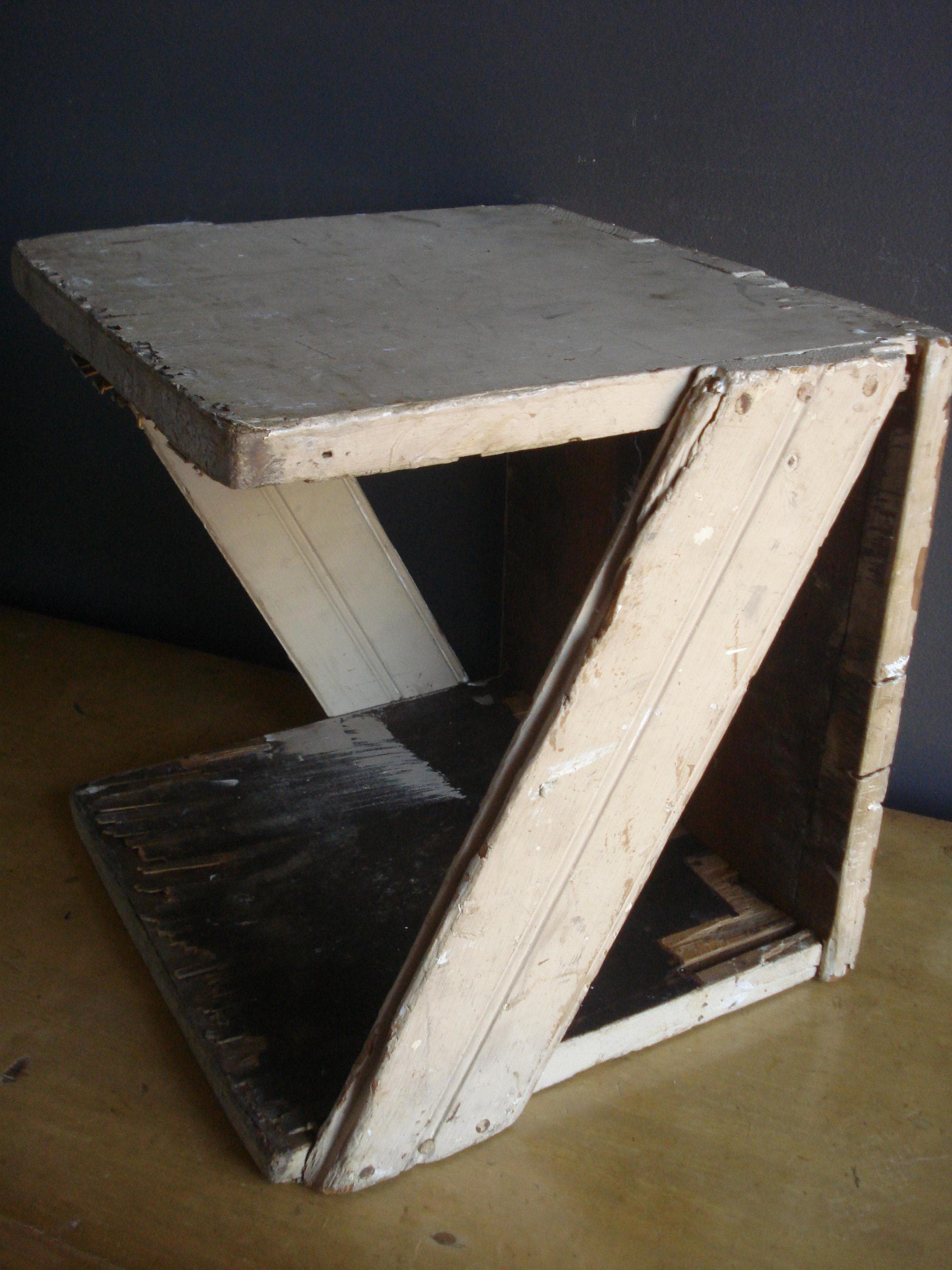Vintage Wooden Stepstool, Plant Stand - Small Chippy Beige Rectangle ...