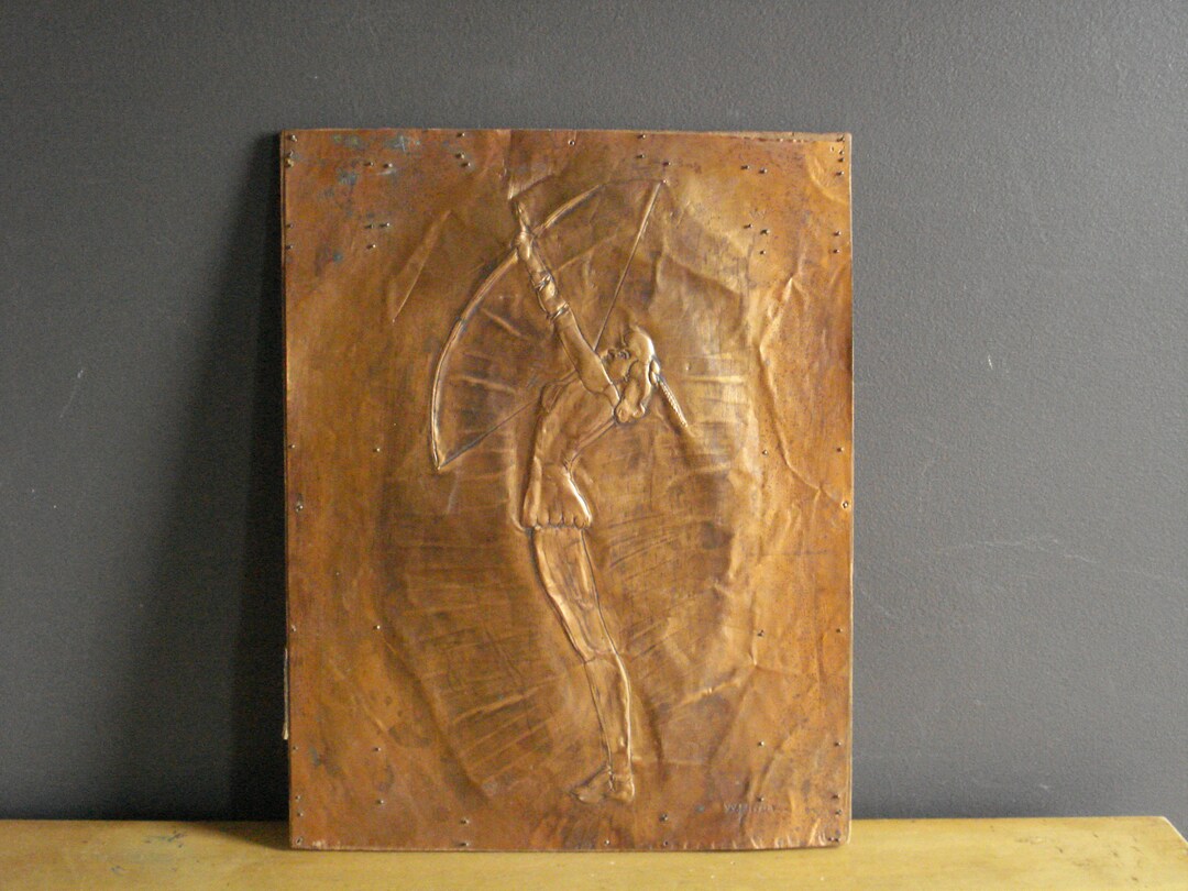 Vintage Burnished Copper Art Piece Copper Embossed Bas Relief Woman