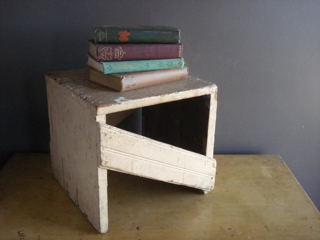 Vintage Wooden Stepstool, Plant Stand - Small Chippy Beige Rectangle ...