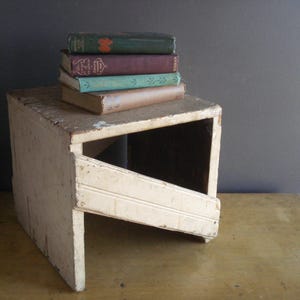 Vintage Wooden Stepstool, Plant Stand - Small Chippy Beige Rectangle Wood Bench -Child&#39;s Stool Footstool Handmade Shabby Chic Primitive