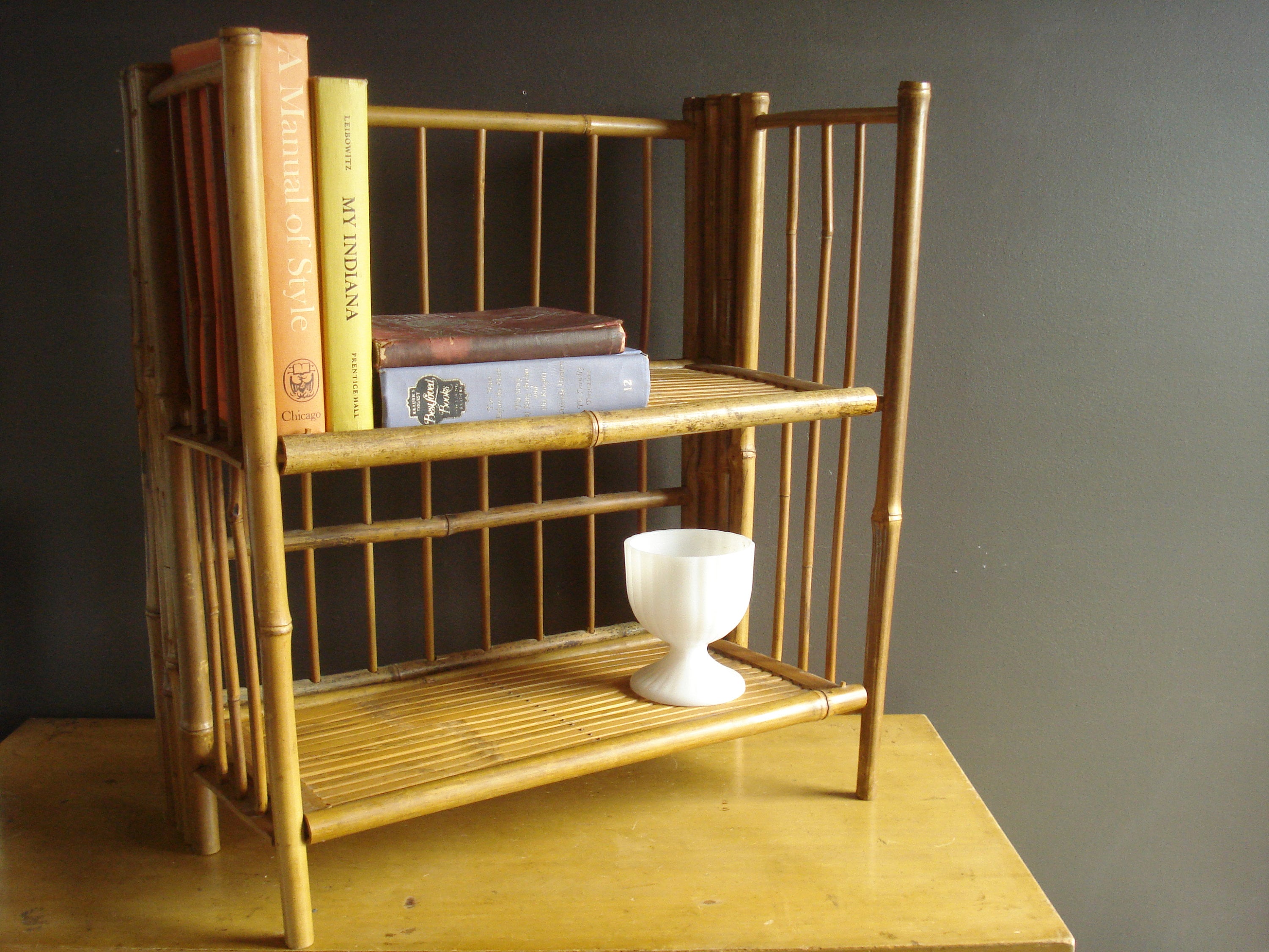 Mini Bamboo Shelf Collapsible Vintage Bamboo Folding Bookshelf or
