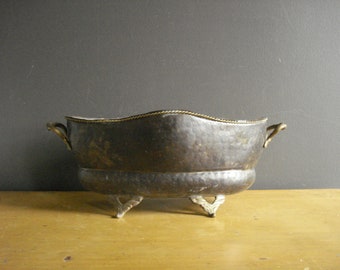 Brass Beast - Large Brass Pot - Large Brass Planter or Bowl with Feet - Footed Metal Bowl - Dark Patina
