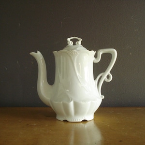 Pretty as a Pitcher - Small Vintage White Vase or Mini Teapot - Unique Design - Ornate Handle - White Ironstone Like Porcelain Pitcher