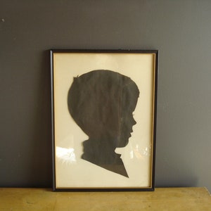 Huge Framed Silhouette - Extra Large Vintage Black, Gold Frame - Silhouette of Child - Young Boy Facing Right - Handcut Silhouette Portrait