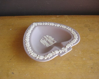 Vintage Lavender or Lilac and White Wedgwood Trinket Dish - Jasperware - Made in England Bas Relief Heart, Spade Shaped - Tiny Dish