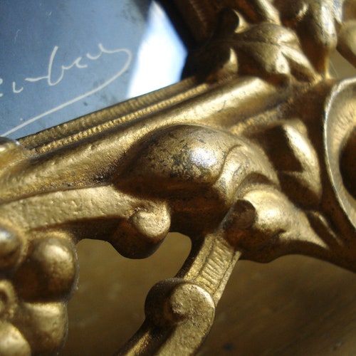 Gorgeous Ornate Frame - Vintage Metal Picture-Surround - Heavy Gold Brass look Ormolu Style Frame with Picture of Man shops with Pince-Nez Glasses