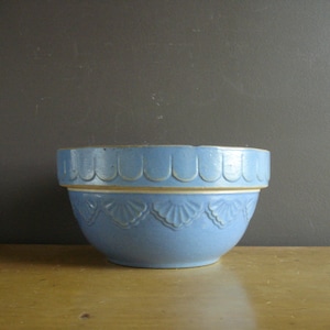 Vintage Blue Stoneware Bowl - Antique Bowl Mixing Bowl - Very Old Blue Kitchen Crock Bowl