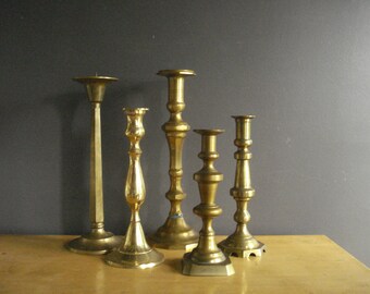 Set of 3 Vintage Brass Tall Taper Candlesticks-candle Holder 16