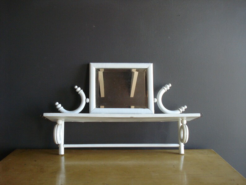 Vintage Bathroom Shelf And Mirror With Towel Bar White Wall Vintage Bathroom Shelf And Mirror With