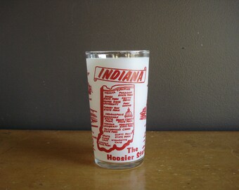 Indiana Love - Vintage State Souvenir Glass - Drinking Glass IN State - the Hoosier State - Red and White Map Glass