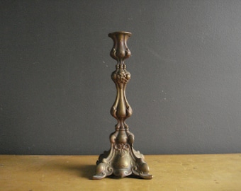 Brass Candlestick - Unique Vintage Piece - Large Brass Candleholder with Ornate Floral Design