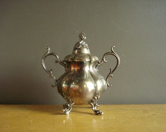Hi Ho Silver - Vintage Ornate Extra Large Silver Sugar Bowl - Silverplate Urn with Lid - Winthrop Design by Reed and Barton 1950s