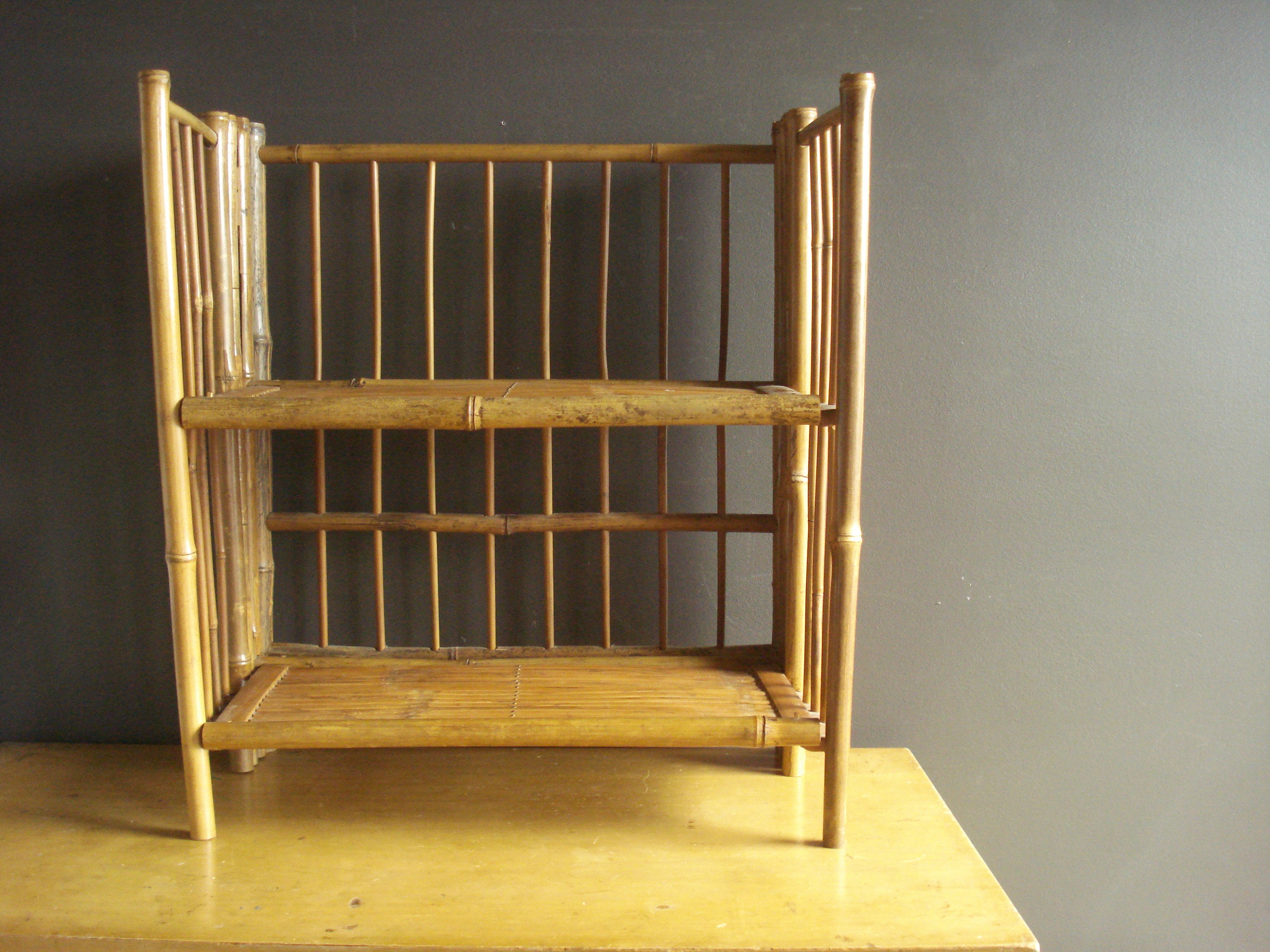 Mini Bamboo Shelf Collapsible Vintage Bamboo Folding Bookshelf or
