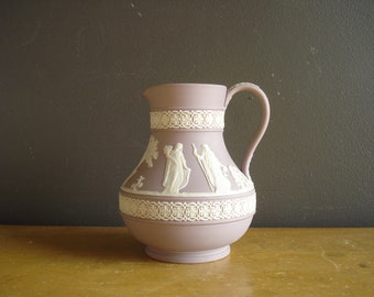 Vintage Lavender or Lilac and White Wedgwood Vase or Small Pitcher - Jasperware - Made in England Bas Purple White Cupid Vase with Handle