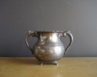 Champion Vessel - Small Vintage Etched Silverplate Sugar Bowl or Vase with Lid - Small Silver Flower Urn - The Van Bergh Co. Silverplate