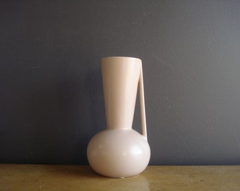 Statement Vase - Beautiful Vintage Putty or Peach Pottery Flower Vase with Unique Handle - Mid Century Sculptural Vase