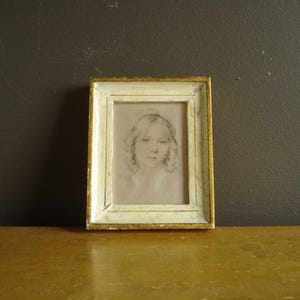 Small Aged Gold Frame - Vintage Frame with Print on Satin - Made in Italy - Little Gilded Florentine Frame - White, Gold - Drower Rene David