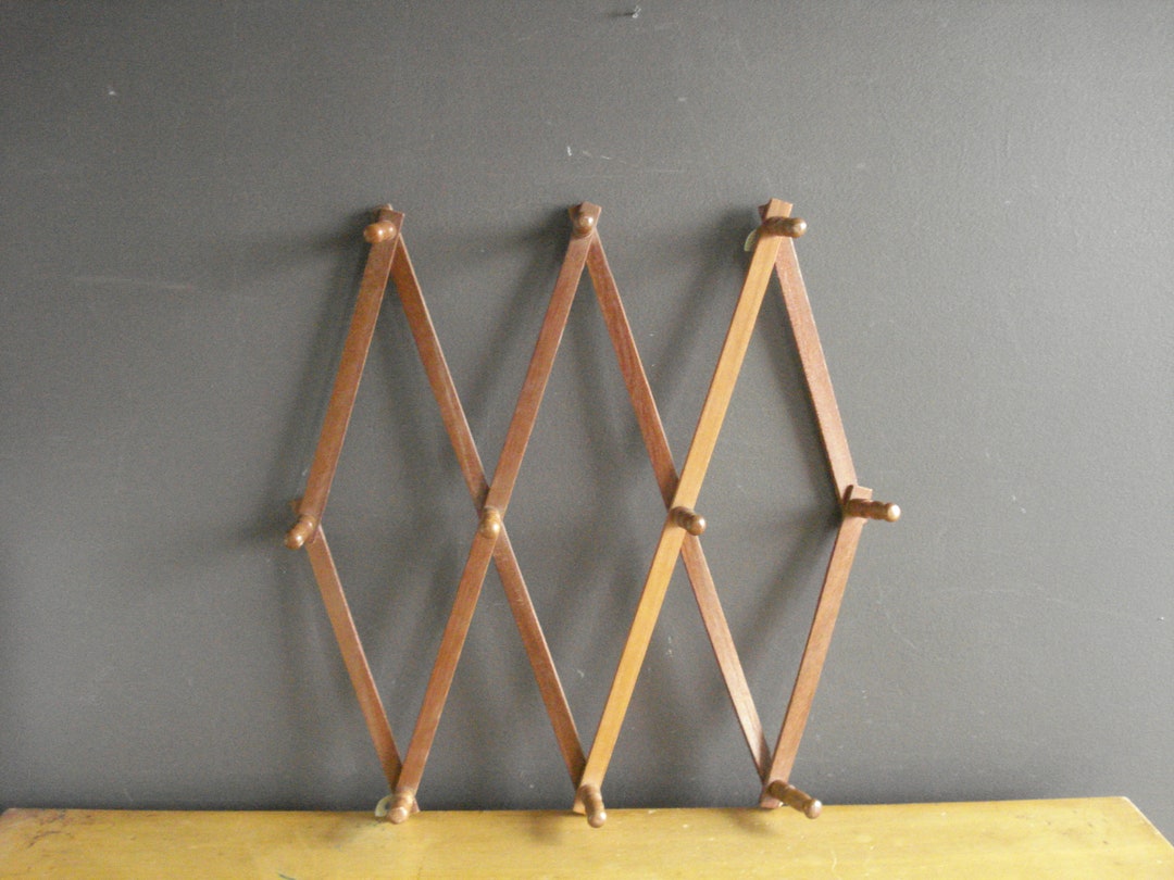 Large Vintage Accordion Peg Rack Wooden Coat or Mug Rack Etsy