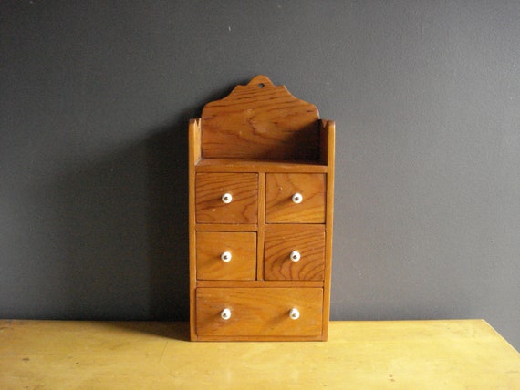 Vintage Wooden Spice Drawer Or Chest And Shelf White Knobs Etsy