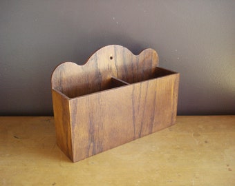 Vintage Wooden Mail Rack - Scalloped Wood Cubby - Simple Wood Box for Desktop or Wall