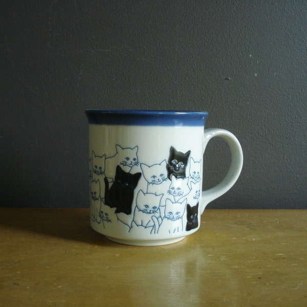 Blue Otagiri Cat Mug - Vintage Coffee or Tea Mug - Dark Blue, Black, Cream Coffee Cup or Mug - Japan