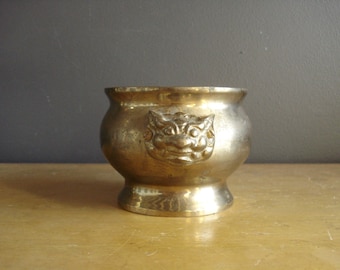 Brass with Class - Mini Brass Planter or Urn - Small, Heavy Brass Bowl with Face Handles