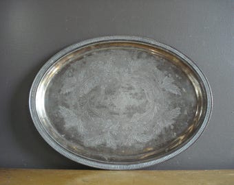 Vintage zilveren dienblad - Sierlijk ovaal dienblad - Prachtig geëtst verzilverd bord of schaal