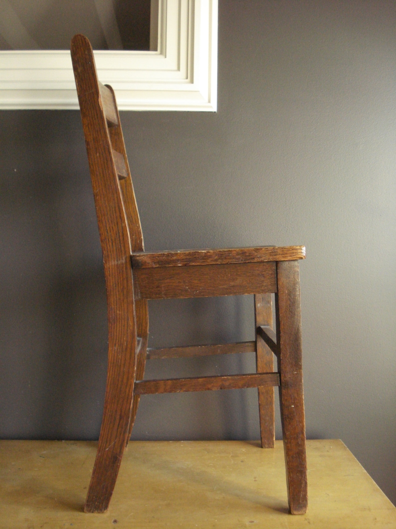 Antique Simple Style Wooden Child's School Chair Vintage Wood Children's Chair Small Solid Wood Chair Oak with Dark Stain image 3