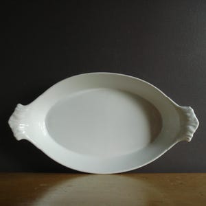 Vintage Apilco Casserole Dish or Platter - Large White Oval Cooking or Serving Platter - Plain White Embossed French Porcelain Platter