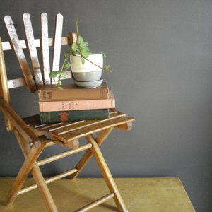 Unfold a Seat - Very Unique Small Vintage Wooden Chair or Stool with Back - Child&#39;s or Kid&#39;s Folding or Collapsible Wood Chair