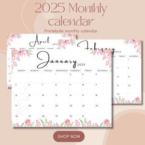 Printable 2025 Calendar Folaral themed