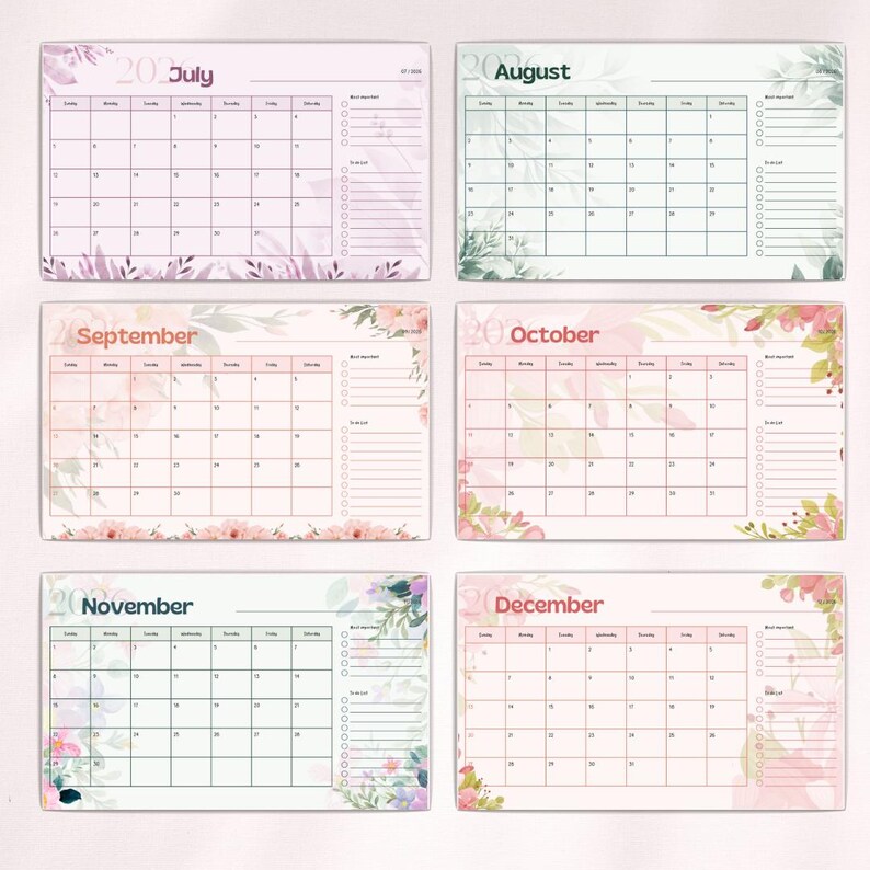2026 Monthly Calendar Printable | January–december Planner | Floral ...