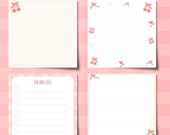 Cherry Notepad Set | Digital & Printable Stationery (PNG, PDF)