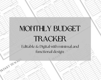 Seguimiento de presupuesto mensual minimalista, editable y digital para 2025, plantilla de planificador financiero para 2025