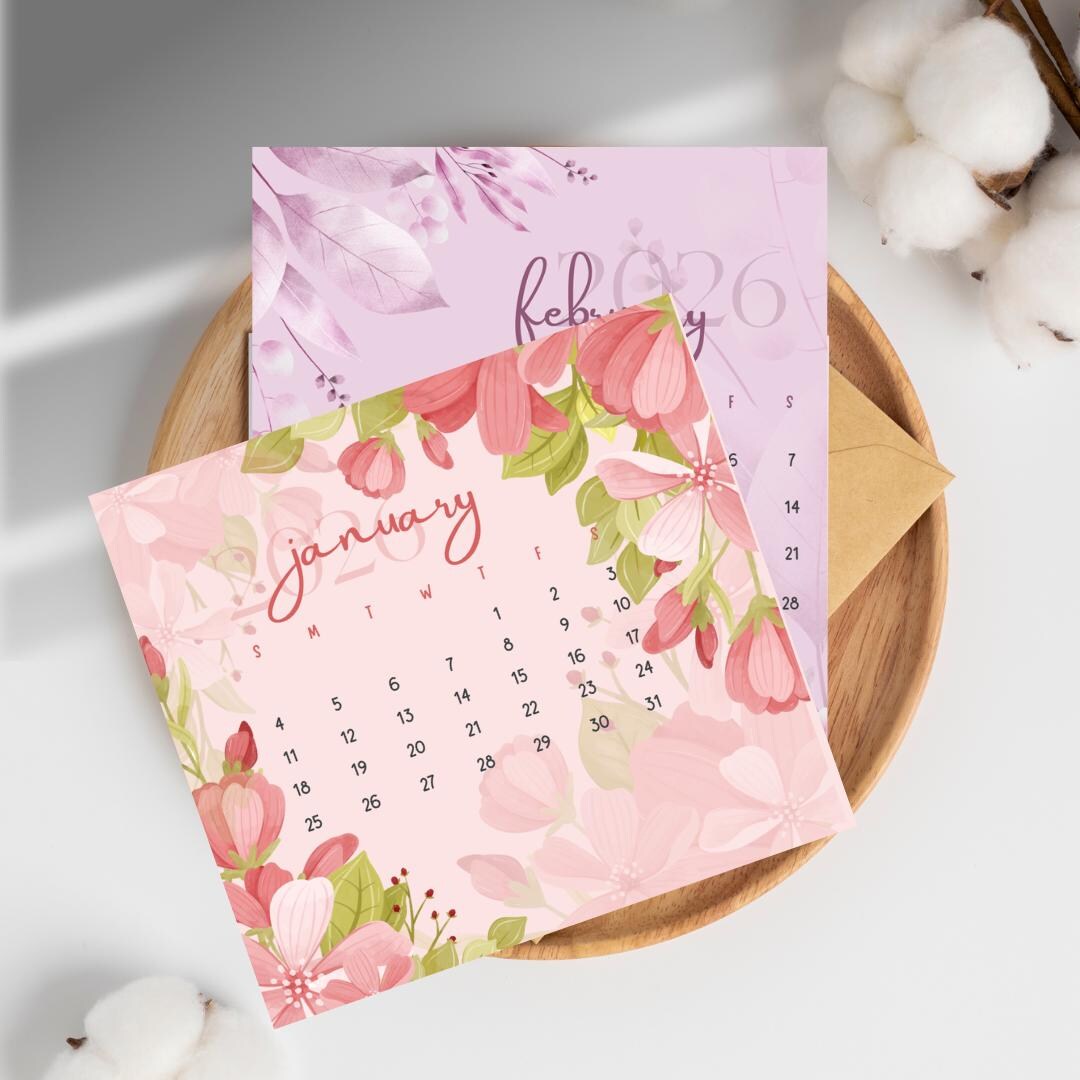 2026 Floral Calendar | Pink Flower Design, Printable (digital Download ...