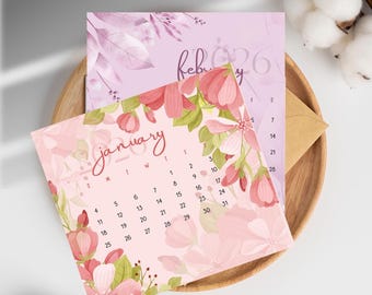2026 Floral Calendar | Pink Flower Design, Printable (Digital Download)