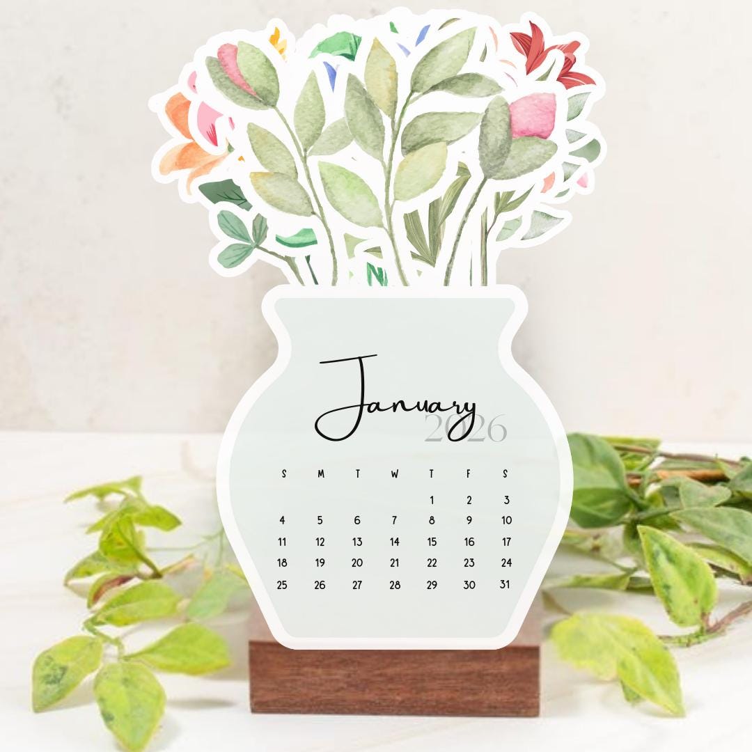 2026 Floral Vase Calendar | DIY Desk Decor (instant Download) - Etsy