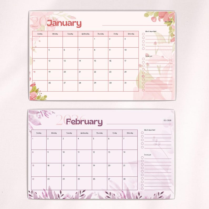 2026 Monthly Calendar Printable | January–december Planner | Floral ...