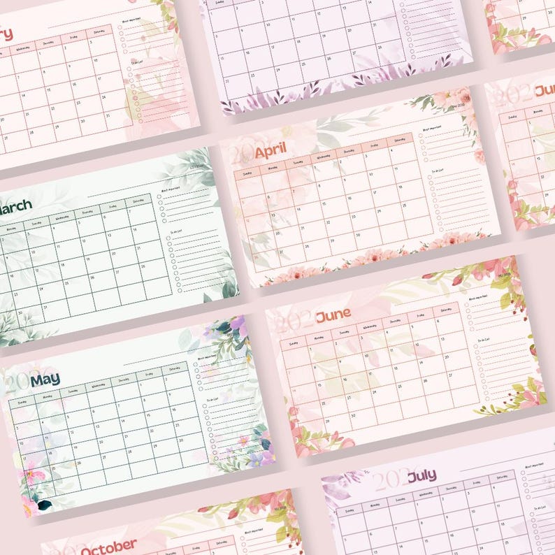 2026 Monthly Calendar Printable | January–december Planner | Floral ...