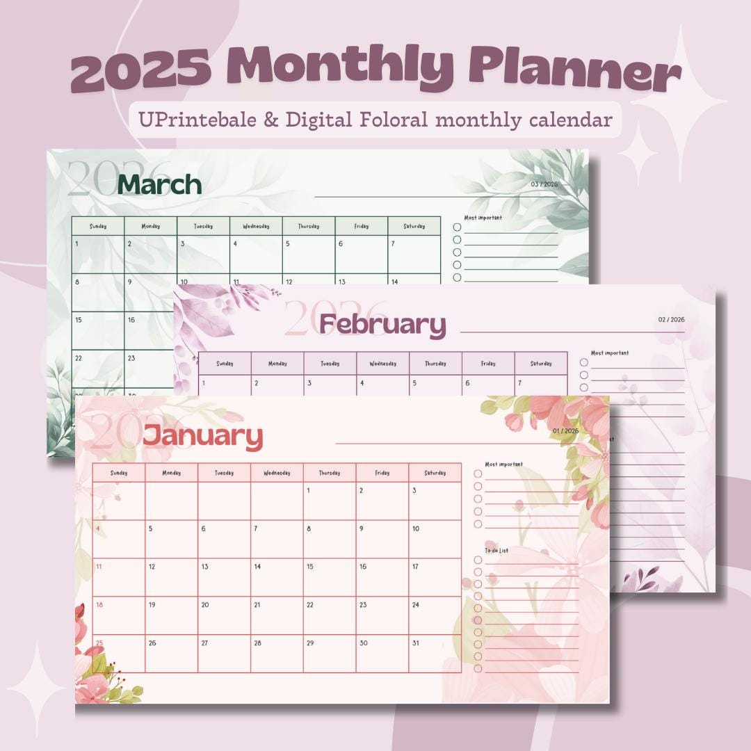 2026 Monthly Calendar Printable | January–december Planner | Floral ...