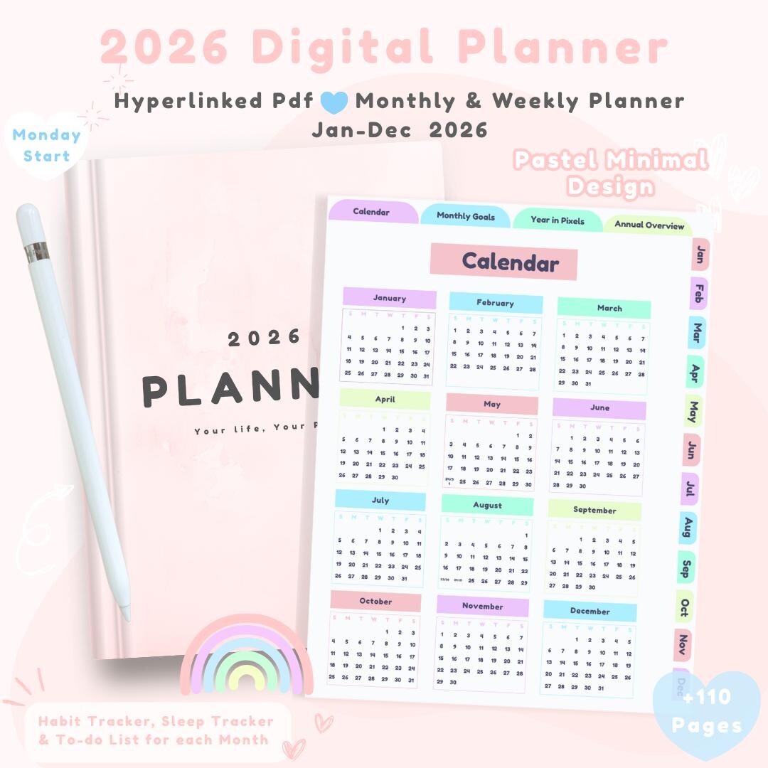 2026 Digital Planner | Pastel Minimal Hyperlinked PDF - Etsy