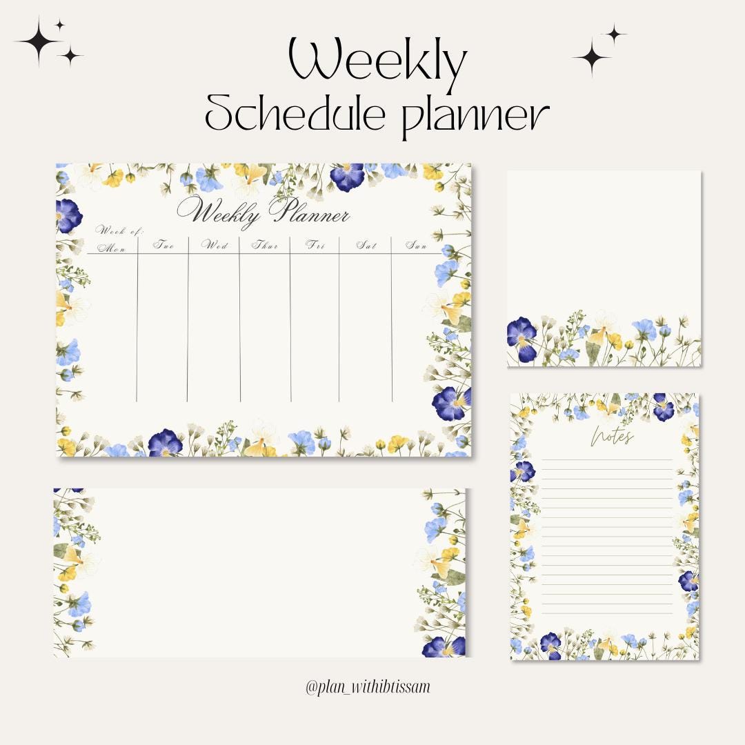 Wildflower Printable Weekly Schedule Planner, Weekly Planner - Etsy