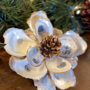 Georgia Oyster shell magnolia sculpture with gold leaf detail