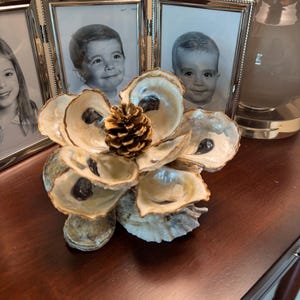 Georgia Oyster shell magnolia sculpture with gold leaf detail