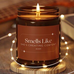 Minimalist Soy Candle in Amber Jar | &#39;Smells Like She&#39;s Creating Content Again&#39; | Multi-Size, 6 Fragrances, Natural Soy Wax Blend