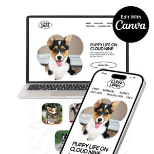 Dog breeder website template, Canva Website Template, Canva Website, Services website, clean minimal branding, Cute Doodles