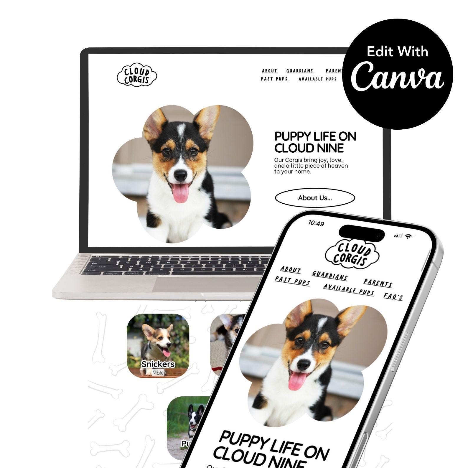 Dog Breeder Website Template, Canva Website Template, Canva Website