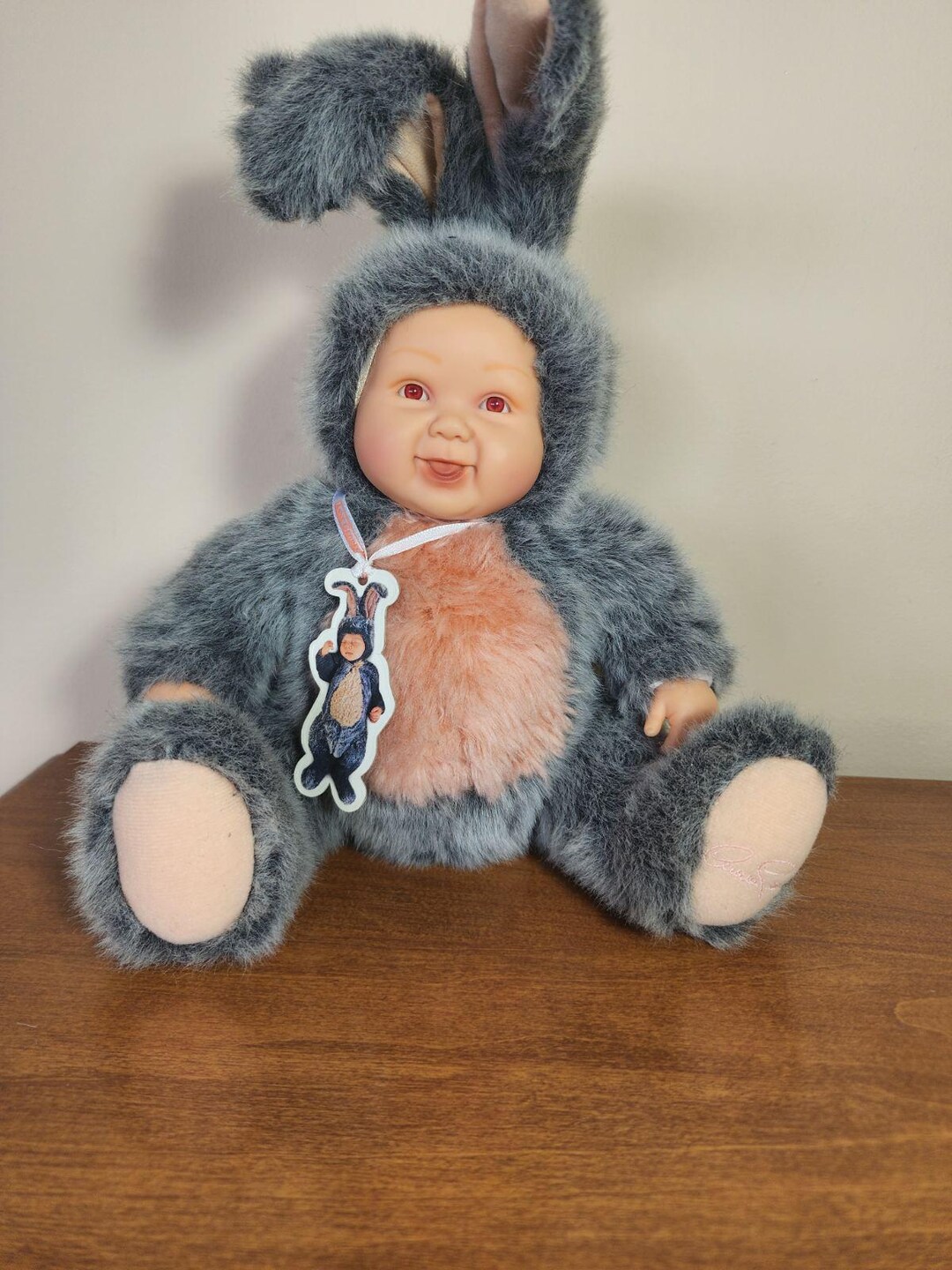 Adorable Anne Geddes Plush Grey Bunny Rabbit Doll With Pink Belly - Etsy